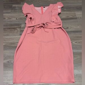 SHEINCurve Pink Flutter Sleeve V-Neck Midi Dress